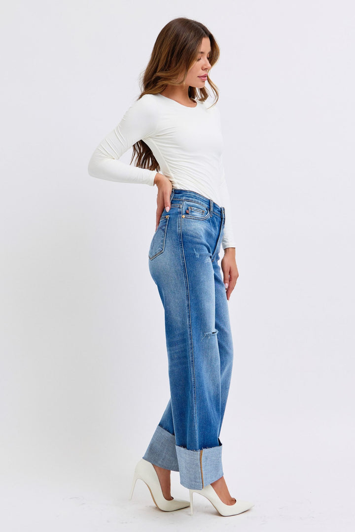 Judy Blue Distressed High Waist Wide Leg Jeans-Trendsi-[option4]-[option5]-[option6]-[option7]-[option8]-Shop-Boutique-Clothing-for-Women-Online