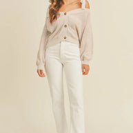 MABLE Off Shoulder Self Tie Strap Button Down Sweater-Sweaters-Trendsi-[option4]-[option5]-[option6]-[option7]-[option8]-Shop-Boutique-Clothing-for-Women-Online