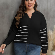 Plus Size Striped V-Neck Sweater-Sweaters-Trendsi-[option4]-[option5]-[option6]-[option7]-[option8]-Shop-Boutique-Clothing-for-Women-Online
