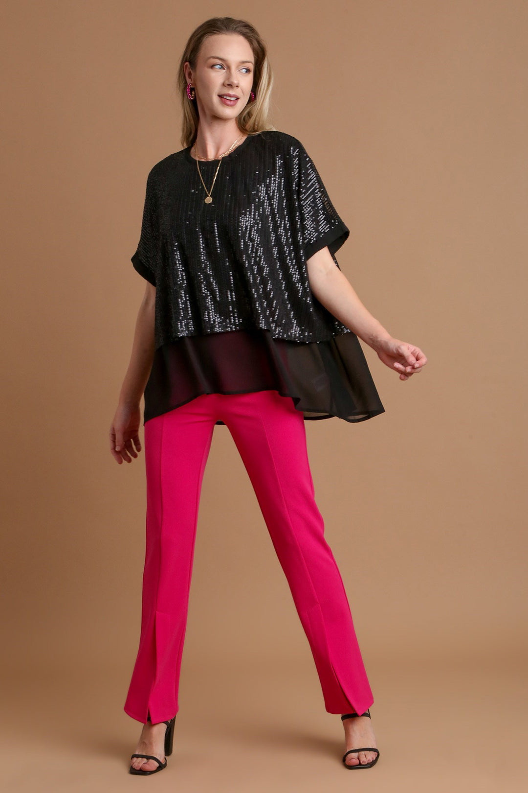 Umgee Sequin Half Sleeve Layered Blouse-Trendsi-[option4]-[option5]-[option6]-[option7]-[option8]-Shop-Boutique-Clothing-for-Women-Online