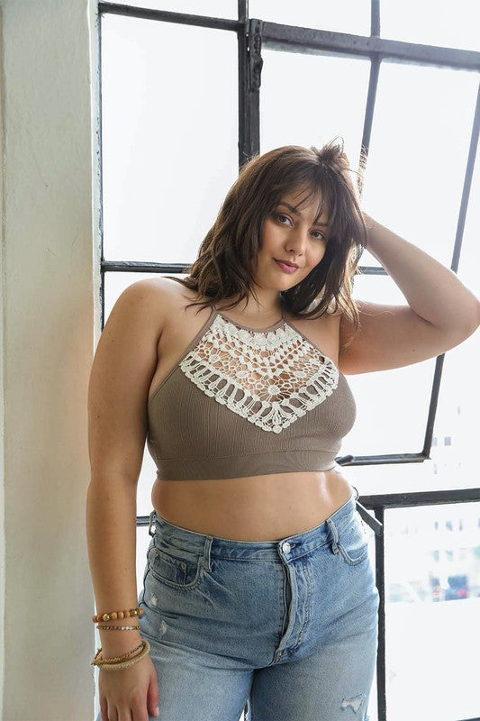 Plus Size Crochet Lace High Neck Bralette-Leto Accessories-[option4]-[option5]-[option6]-[option7]-[option8]-Shop-Boutique-Clothing-for-Women-Online
