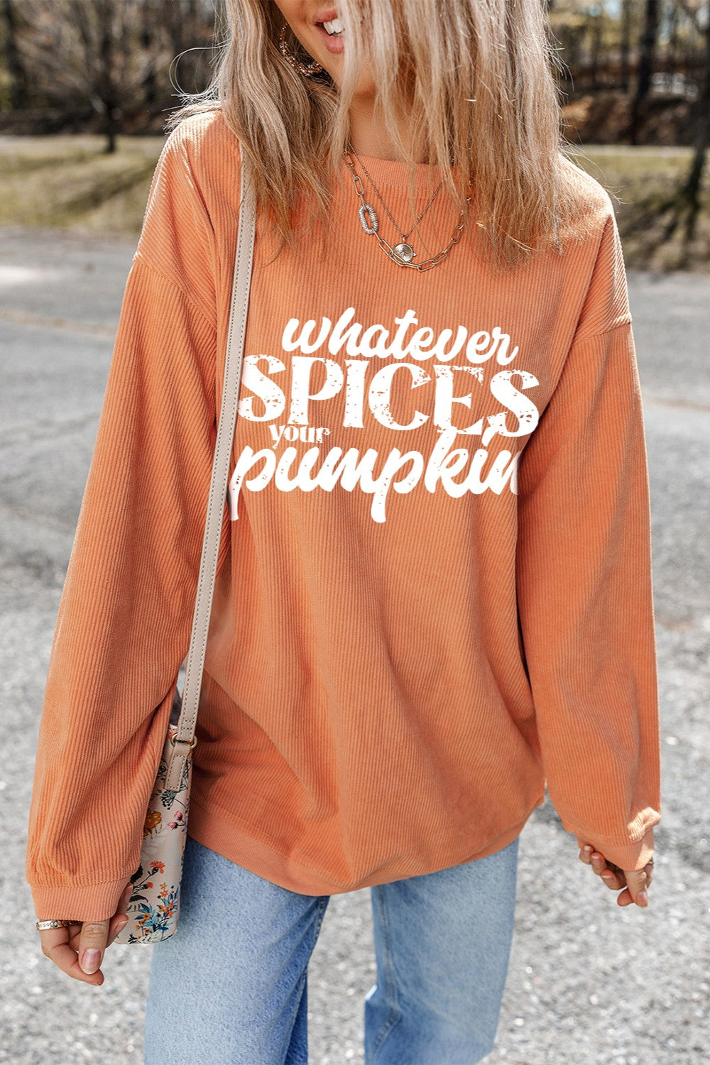 Whatever Spices Your Pumpkin Round Neck Long Sleeve Ribbed Sweatshirt-Trendsi-[option4]-[option5]-[option6]-[option7]-[option8]-Shop-Boutique-Clothing-for-Women-Online