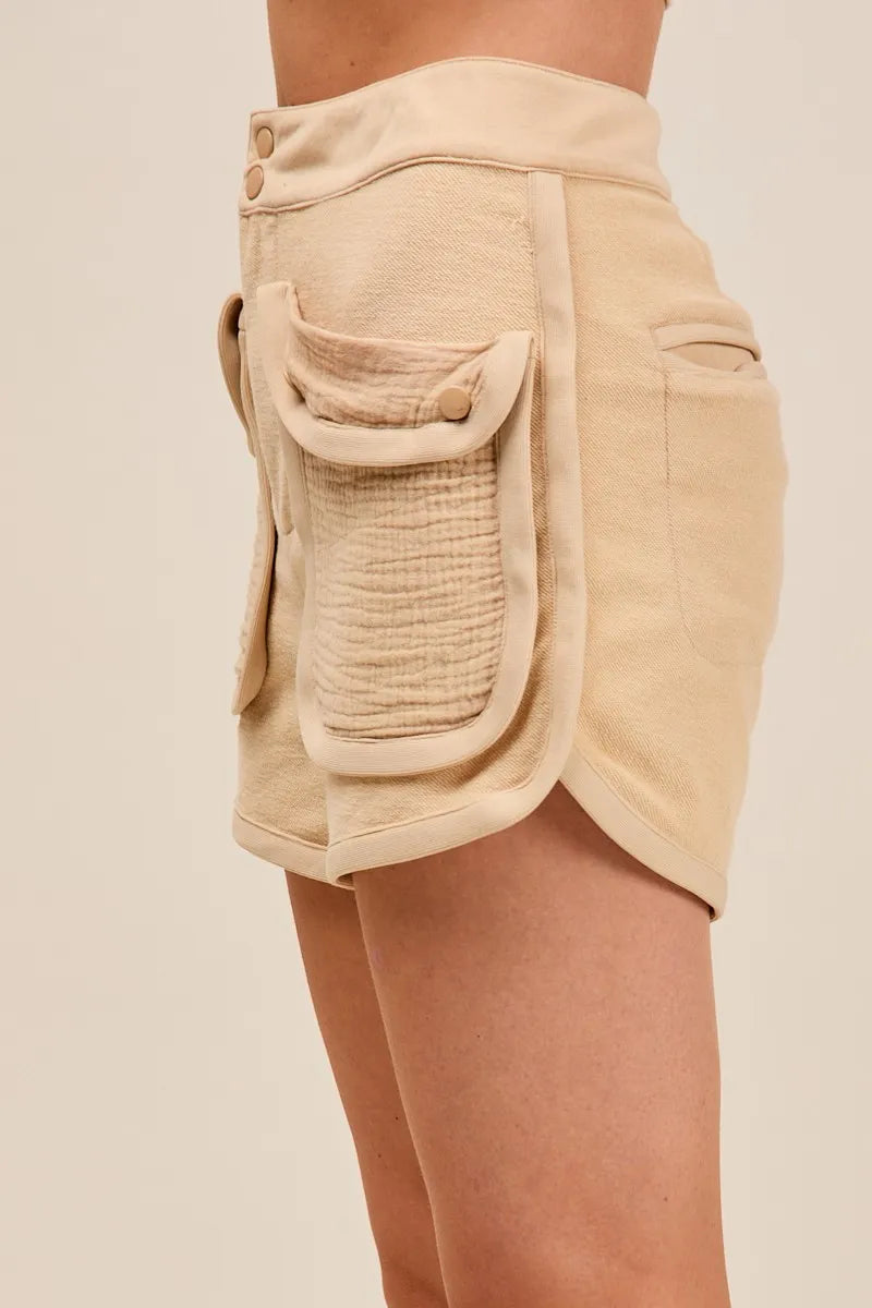 SO ME Mineral Washed Terry High Rise Cargo Shorts-Shorts-Trendsi-[option4]-[option5]-[option6]-[option7]-[option8]-Shop-Boutique-Clothing-for-Women-Online