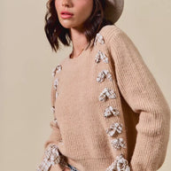 SO ME Checkered Plaid Tape Lace Up Ribbed Sweater-Sweaters-Trendsi-[option4]-[option5]-[option6]-[option7]-[option8]-Shop-Boutique-Clothing-for-Women-Online