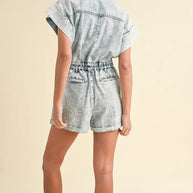 Annie Wear Elastic Waistband Short Sleeve Denim Romper-Rompers-Trendsi-[option4]-[option5]-[option6]-[option7]-[option8]-Shop-Boutique-Clothing-for-Women-Online