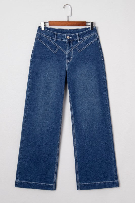 Denim Stitch High-Waist Cuff Jeans-JUNIPER BLVD-[option4]-[option5]-[option6]-[option7]-[option8]-Shop-Boutique-Clothing-for-Women-Online