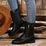 Round Toe Lace Up Block Heels Boots-110 Fashion Boots-Trendsi-[option4]-[option5]-[option6]-[option7]-[option8]-Shop-Boutique-Clothing-for-Women-Online