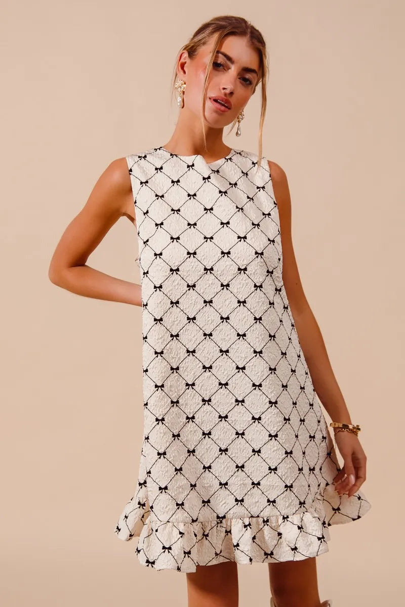 SO ME Texture Bow Printed Mini Ruffle Dress-Dresses-Trendsi-[option4]-[option5]-[option6]-[option7]-[option8]-Shop-Boutique-Clothing-for-Women-Online