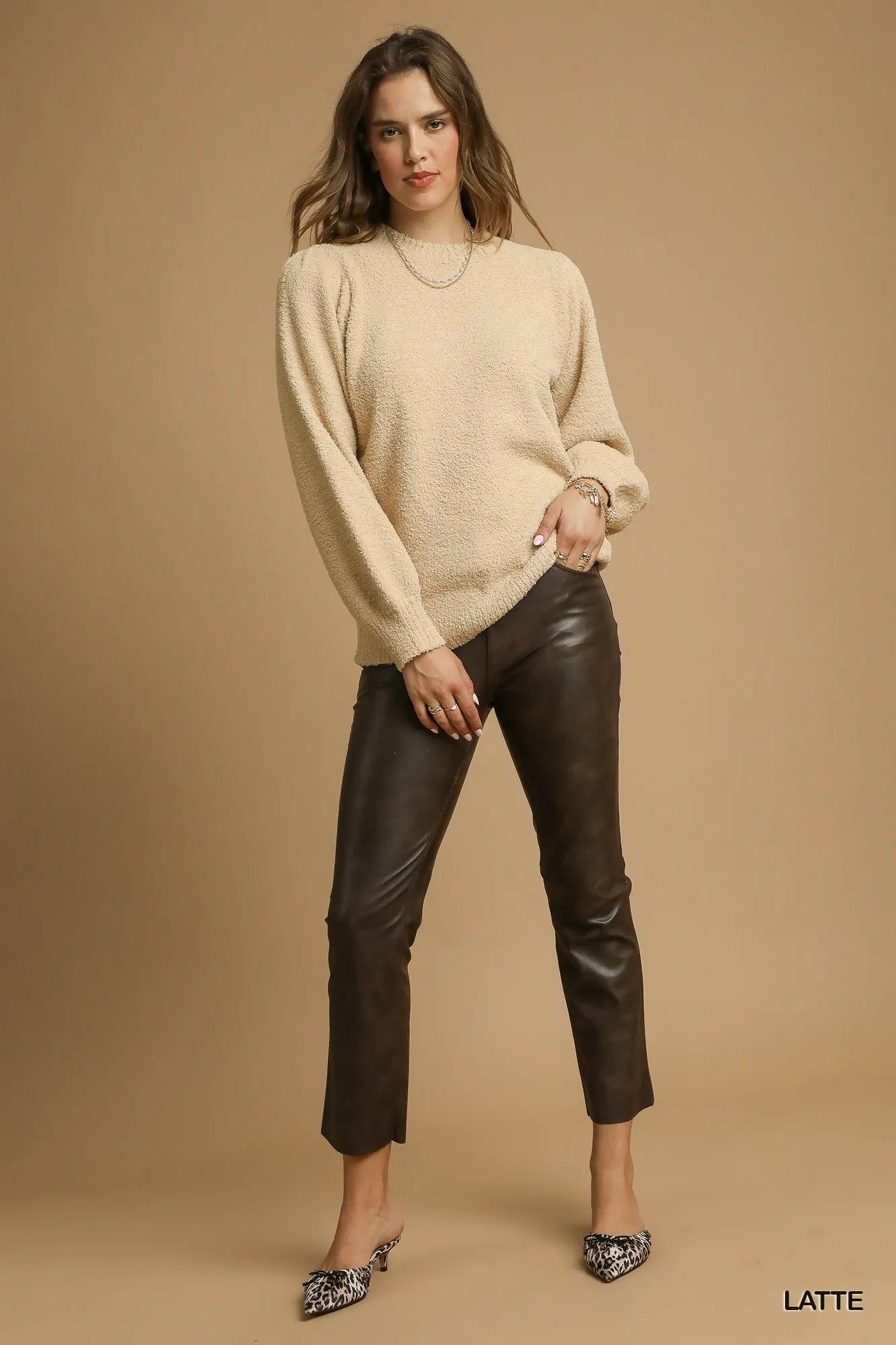 Umgee Textured Long Sleeve Sweater with Ribbed Trim-Sweaters-Trendsi-[option4]-[option5]-[option6]-[option7]-[option8]-Shop-Boutique-Clothing-for-Women-Online