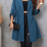 Honey Plus Size Lapel Collar Drawstring Roll-Tab Sleeve Trench Coat-Coats & Jackets-Trendsi-[option4]-[option5]-[option6]-[option7]-[option8]-Shop-Boutique-Clothing-for-Women-Online