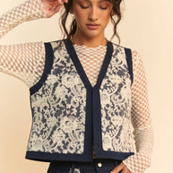Davi & Dani Lace Patch Open Front Denim Vest-Vest-Trendsi-[option4]-[option5]-[option6]-[option7]-[option8]-Shop-Boutique-Clothing-for-Women-Online