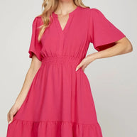She + Sky Ruffled Hem Notched Flutter Sleeve Mini Dress-Dresses-Trendsi-[option4]-[option5]-[option6]-[option7]-[option8]-Shop-Boutique-Clothing-for-Women-Online