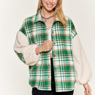 Multi plaid fuzzy sleeve jacket PLUS SIZE-Jade By Jane-[option4]-[option5]-[option6]-[option7]-[option8]-Shop-Boutique-Clothing-for-Women-Online