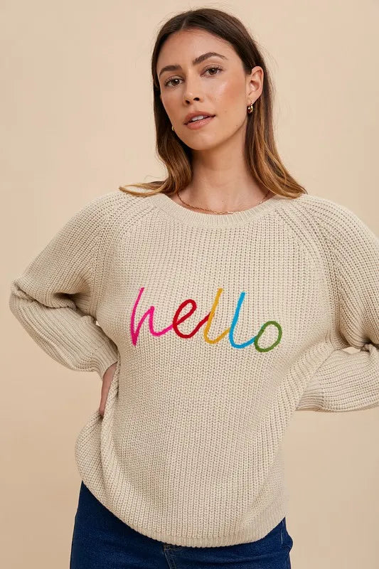 Annie Wear HELLO Embroidered Raglan Sleeve Sweater-Sweaters-Trendsi-[option4]-[option5]-[option6]-[option7]-[option8]-Shop-Boutique-Clothing-for-Women-Online