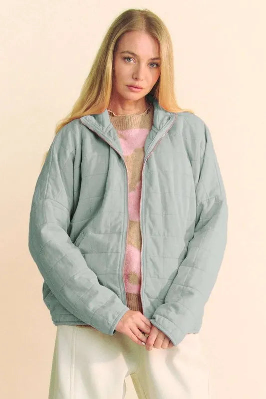 Davi & Dani Quilted Zip Up Dropped Shoulder Jacket-Jacket-Trendsi-GREY BLUE-S-[option4]-[option5]-[option6]-[option7]-[option8]-Shop-Boutique-Clothing-for-Women-Online