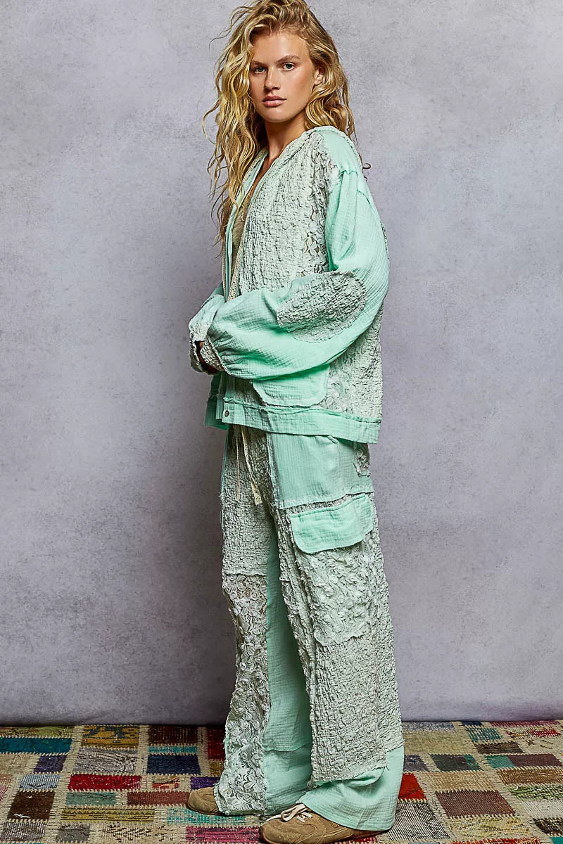 POL Exposed Seam Button Down Hooded Jacket with Lace Detail-Jacket-Trendsi-[option4]-[option5]-[option6]-[option7]-[option8]-Shop-Boutique-Clothing-for-Women-Online