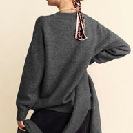 Davi & Dani V-Neck Dropped Shoulder Sweater with Scarf-Sweaters-Trendsi-[option4]-[option5]-[option6]-[option7]-[option8]-Shop-Boutique-Clothing-for-Women-Online