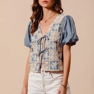 SO ME Crochet Lace Tie Front V Neck Blouse Top-Blouses-Trendsi-[option4]-[option5]-[option6]-[option7]-[option8]-Shop-Boutique-Clothing-for-Women-Online