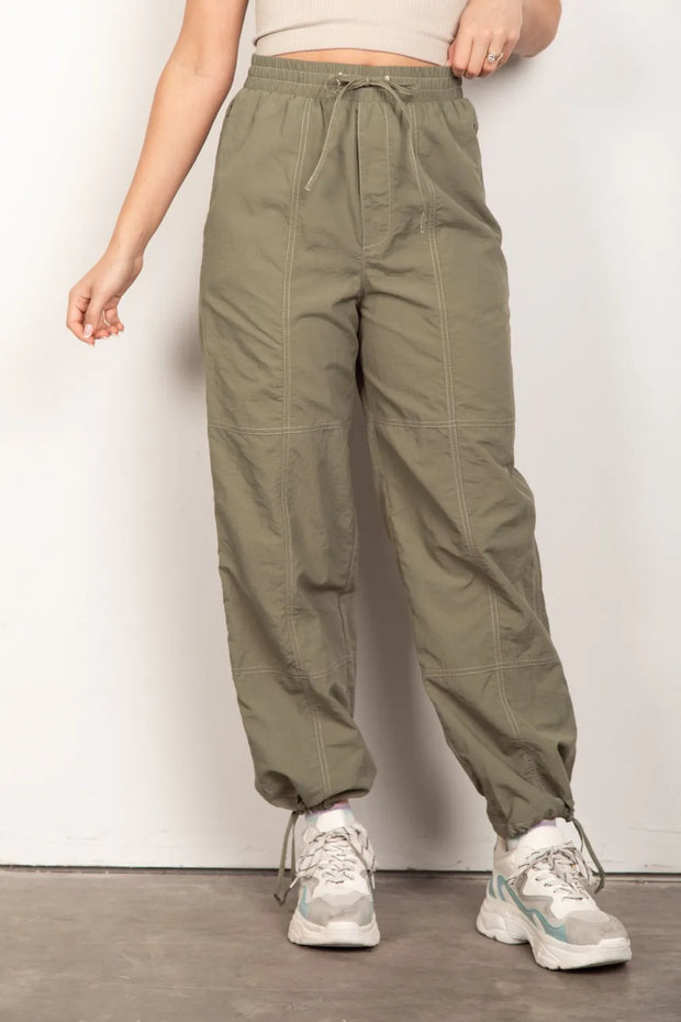 VERY J Drawstring Woven Parachute Joggers-Pants-Trendsi-OLIVE-S-[option4]-[option5]-[option6]-[option7]-[option8]-Shop-Boutique-Clothing-for-Women-Online