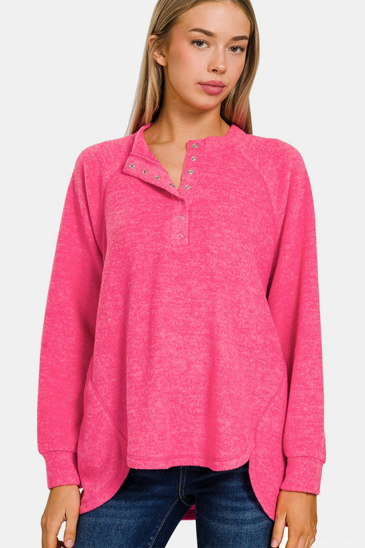 Zenana Brushed Melange Hacci High-Low Sweater-Trendsi-Fuchsia-S/M-[option4]-[option5]-[option6]-[option7]-[option8]-Shop-Boutique-Clothing-for-Women-Online