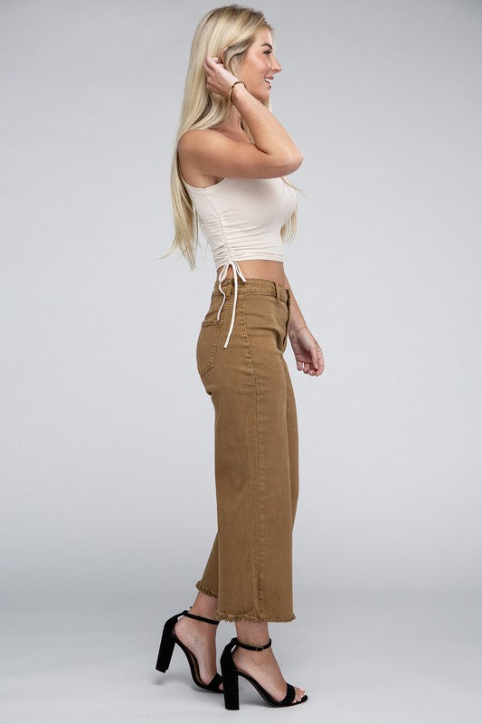 Zenana Acid Washed High Waist Frayed Hem Straight Pants-ZENANA-[option4]-[option5]-[option6]-[option7]-[option8]-Shop-Boutique-Clothing-for-Women-Online