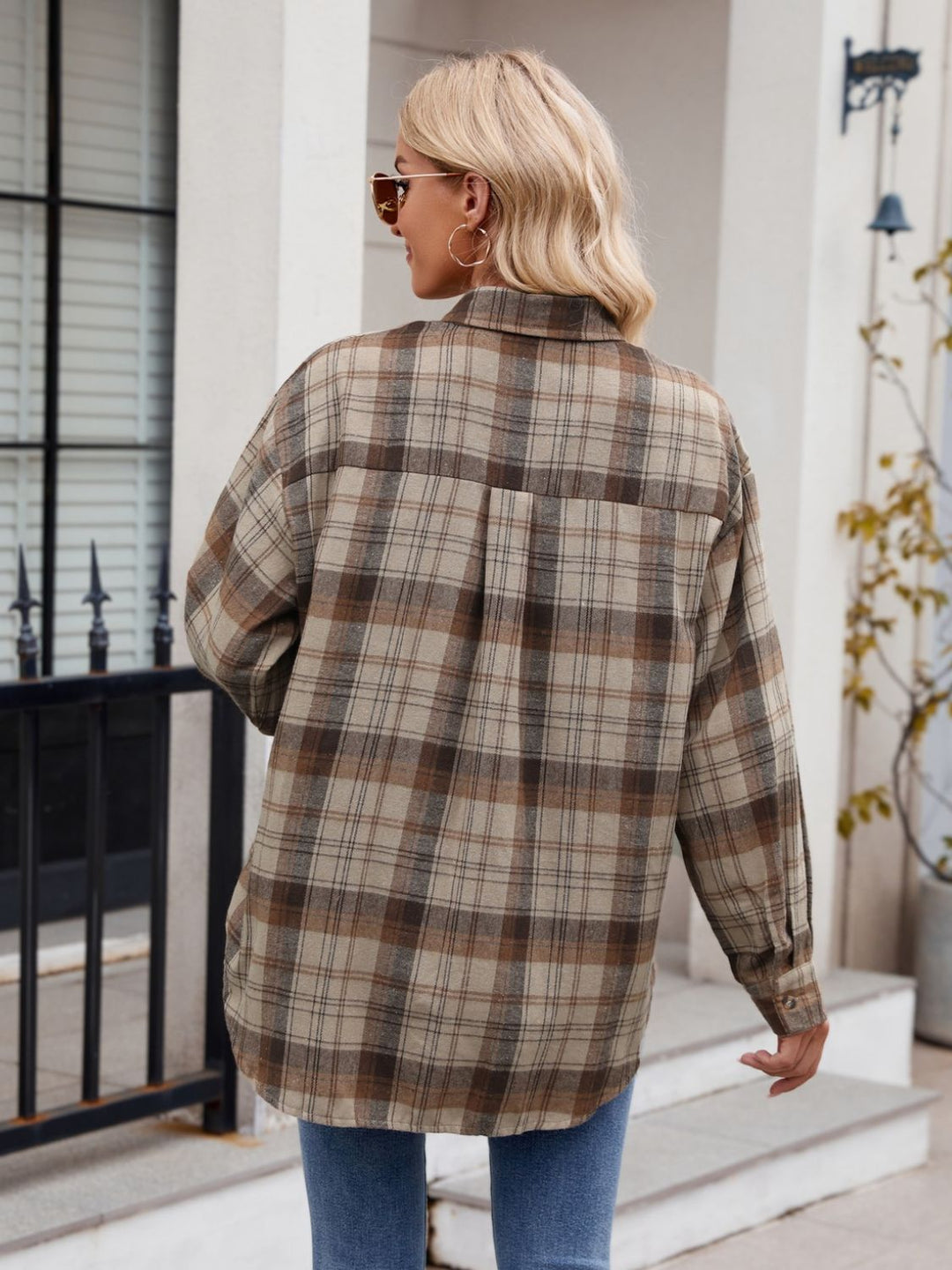 Mandy Pocketed Plaid Collared Neck Long Sleeve Shirt-Trendsi-[option4]-[option5]-[option6]-[option7]-[option8]-Shop-Boutique-Clothing-for-Women-Online