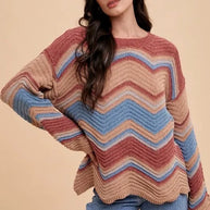 Annie Wear Multi Color Zig-Zag Round Neck Sweater-Sweaters-Trendsi-[option4]-[option5]-[option6]-[option7]-[option8]-Shop-Boutique-Clothing-for-Women-Online