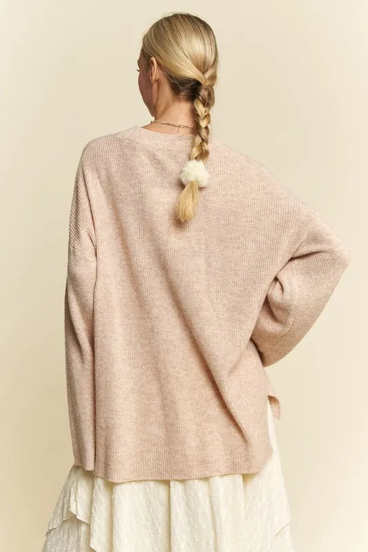 Davi & Dani High-Low Round Neck Drop Shoulder Sweater-Sweater-Trendsi-[option4]-[option5]-[option6]-[option7]-[option8]-Shop-Boutique-Clothing-for-Women-Online
