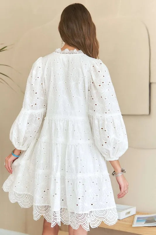 ADORA Lace Detail Tiered Eyelet V-Neck Babydoll Dress-Dresses-Trendsi-[option4]-[option5]-[option6]-[option7]-[option8]-Shop-Boutique-Clothing-for-Women-Online