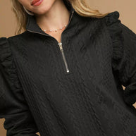 Umgee Cable Knit Textured Pullover with Ruffle Shoulders-Sweatshirts & Hoodies-Trendsi-[option4]-[option5]-[option6]-[option7]-[option8]-Shop-Boutique-Clothing-for-Women-Online