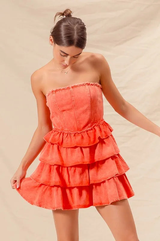 SO ME Strapless Ruffle Layered Game Day Cheer Up Dress-Dresses-Trendsi-[option4]-[option5]-[option6]-[option7]-[option8]-Shop-Boutique-Clothing-for-Women-Online