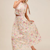 SO ME Floral Printed Woven Shoulder Bow Tie Top and Skirt Set-Dresses-Trendsi-[option4]-[option5]-[option6]-[option7]-[option8]-Shop-Boutique-Clothing-for-Women-Online