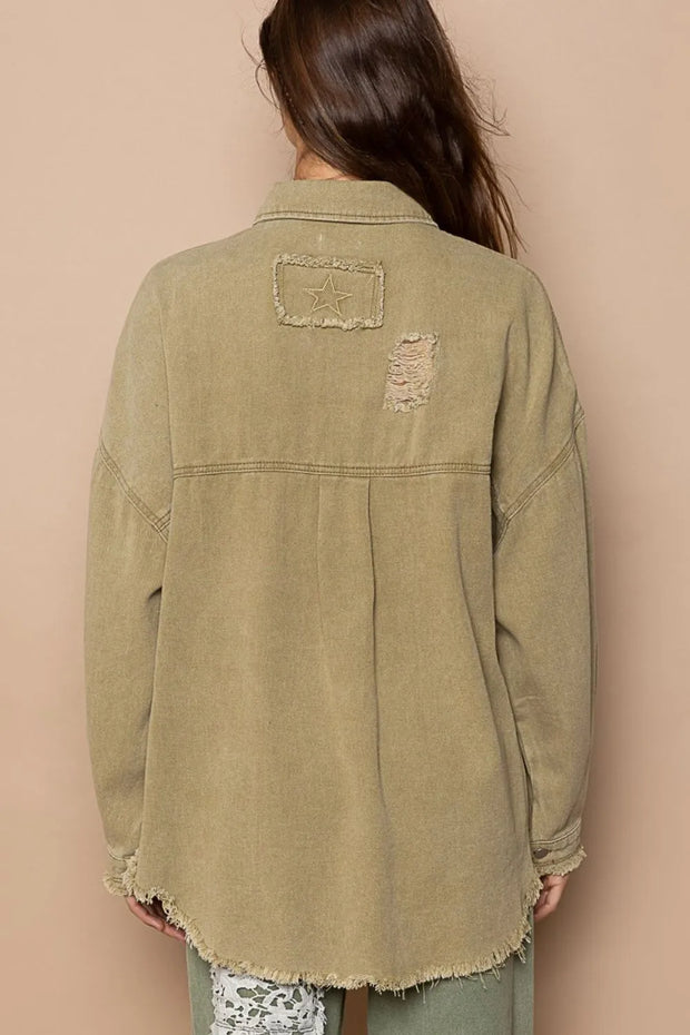 POL Button Down Raw Hem Distressed Shacket-Womens Outerwear/Shacket-Trendsi-[option4]-[option5]-[option6]-[option7]-[option8]-Shop-Boutique-Clothing-for-Women-Online