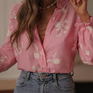 Flower Button Up Long Sleeve Shirt-Tops-Trendsi-[option4]-[option5]-[option6]-[option7]-[option8]-Shop-Boutique-Clothing-for-Women-Online