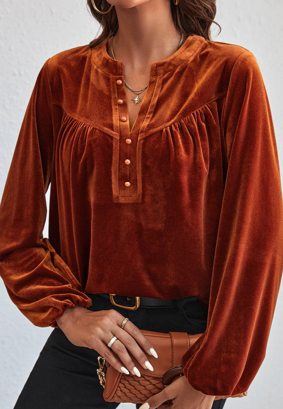 Notched Long Sleeve Velvet Top-Trendsi-[option4]-[option5]-[option6]-[option7]-[option8]-Shop-Boutique-Clothing-for-Women-Online