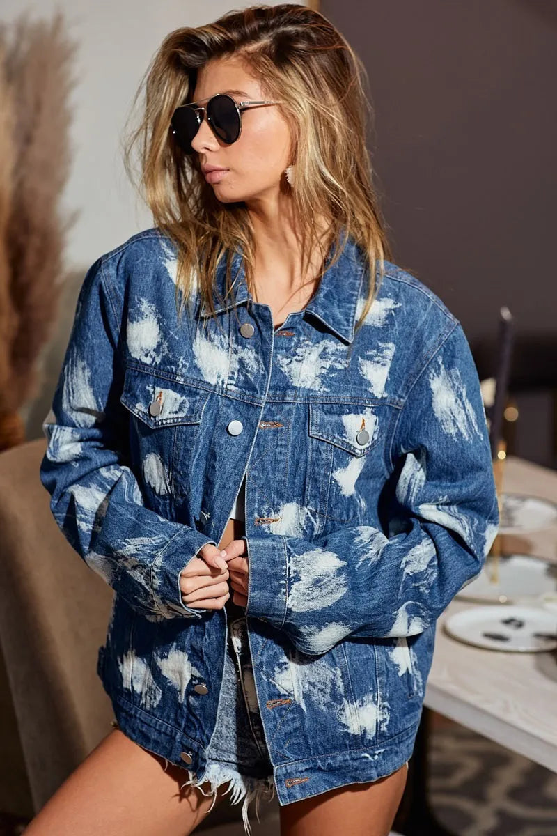 BiBi Washed Tie Dye Denim Jacket-Jacket-Trendsi-[option4]-[option5]-[option6]-[option7]-[option8]-Shop-Boutique-Clothing-for-Women-Online