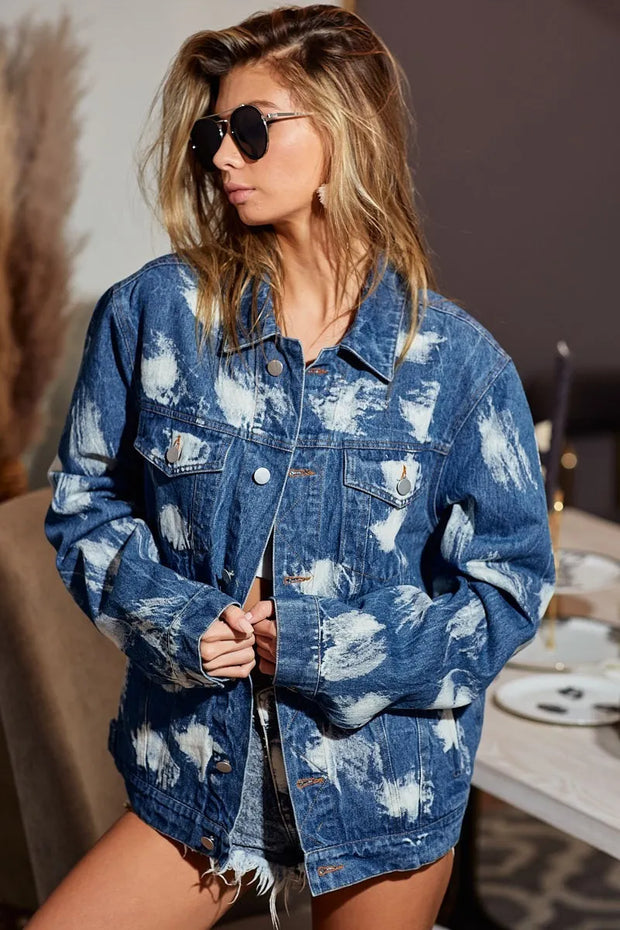 BiBi Washed Tie Dye Denim Jacket-Jacket-Trendsi-[option4]-[option5]-[option6]-[option7]-[option8]-Shop-Boutique-Clothing-for-Women-Online