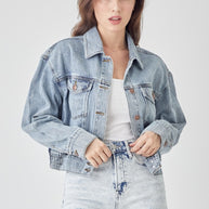 RISEN Button Down Cropped Denim Jacket-Trendsi-[option4]-[option5]-[option6]-[option7]-[option8]-Shop-Boutique-Clothing-for-Women-Online