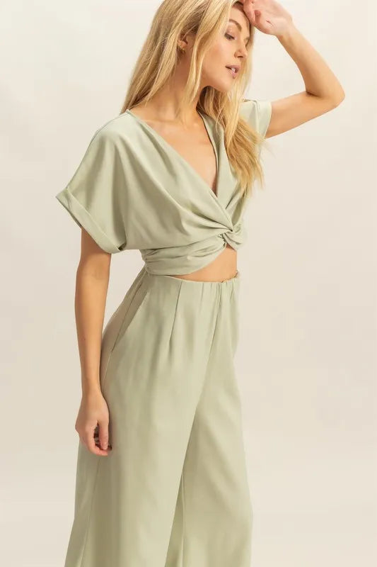 HYFVE Twisted Front Short Sleeve Top and Wide Leg Pants Set-Sets-Trendsi-[option4]-[option5]-[option6]-[option7]-[option8]-Shop-Boutique-Clothing-for-Women-Online