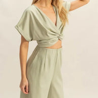 HYFVE Twisted Front Short Sleeve Top and Wide Leg Pants Set-Sets-Trendsi-[option4]-[option5]-[option6]-[option7]-[option8]-Shop-Boutique-Clothing-for-Women-Online