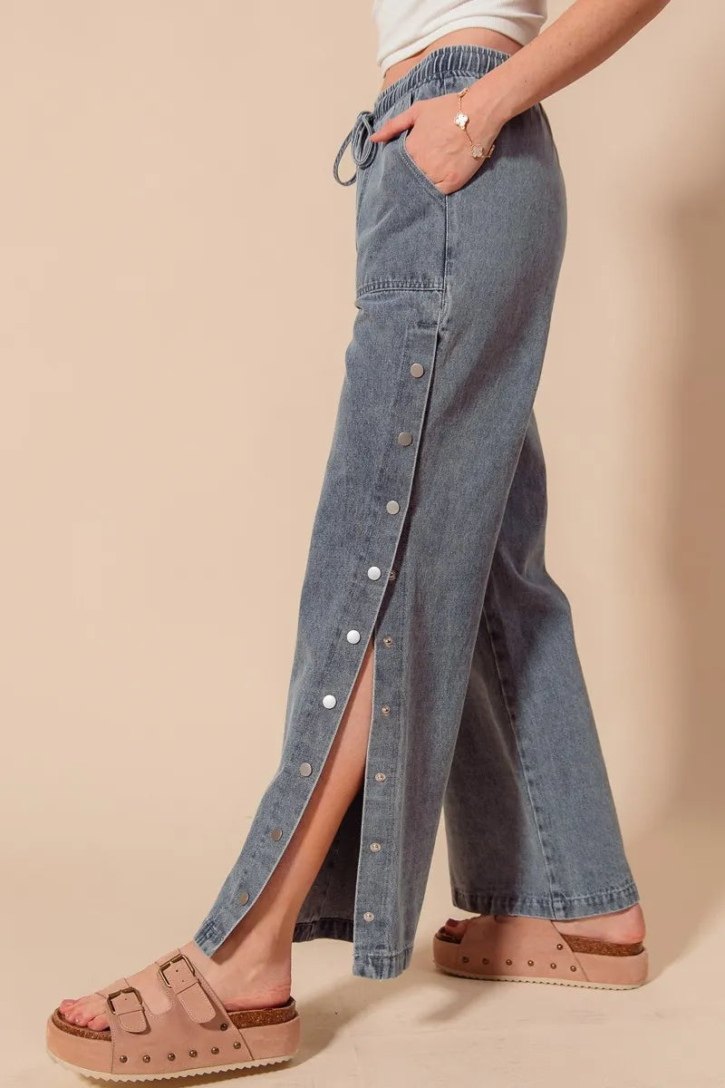 SO ME Mid Rise Drawstring Jeans with Side Snap Button-Jeans-Trendsi-[option4]-[option5]-[option6]-[option7]-[option8]-Shop-Boutique-Clothing-for-Women-Online