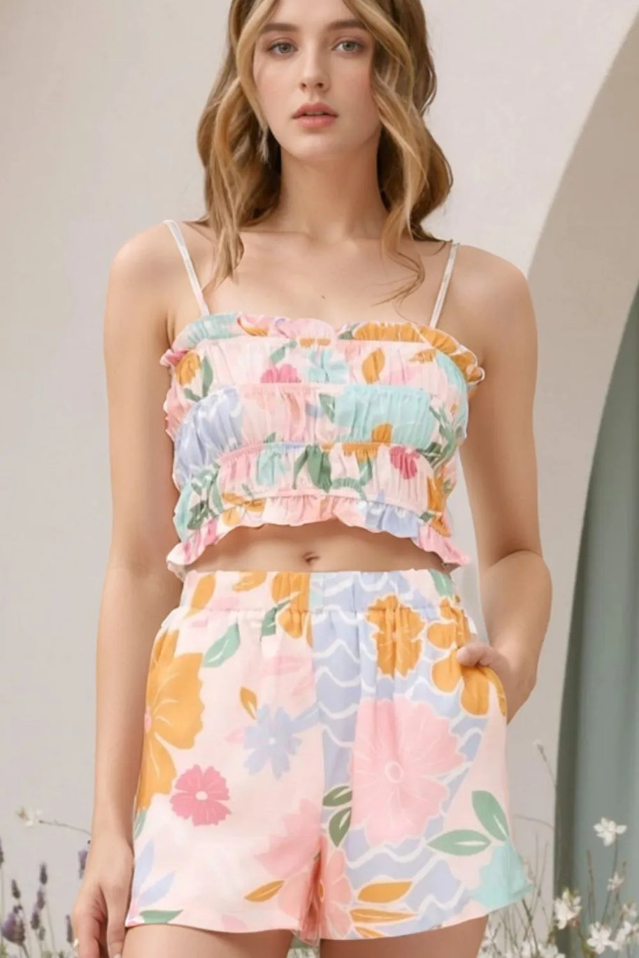 Print Ruffle Trim Cami Top and Shorts Set-Sets-Trendsi-[option4]-[option5]-[option6]-[option7]-[option8]-Shop-Boutique-Clothing-for-Women-Online