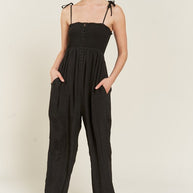 SMOCKED TIE STRAP JUMPSUIT-Jade By Jane-BLACK-S-[option4]-[option5]-[option6]-[option7]-[option8]-Shop-Boutique-Clothing-for-Women-Online