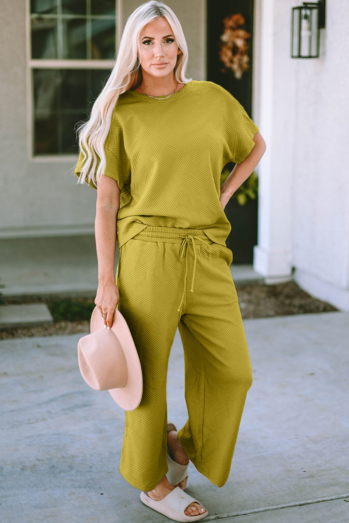 Short Sleeve Top and Pants Textured Lounge Set-Trendsi-Chartreuse-S-[option4]-[option5]-[option6]-[option7]-[option8]-Shop-Boutique-Clothing-for-Women-Online