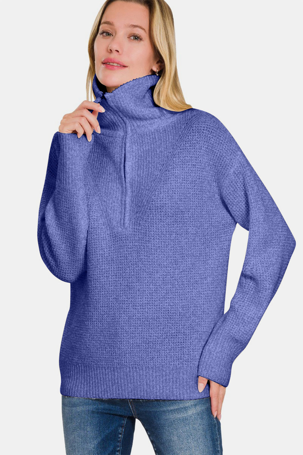 Zenana Half Zip Long Sleeve Sweater-Trendsi-Marlin-S-[option4]-[option5]-[option6]-[option7]-[option8]-Shop-Boutique-Clothing-for-Women-Online