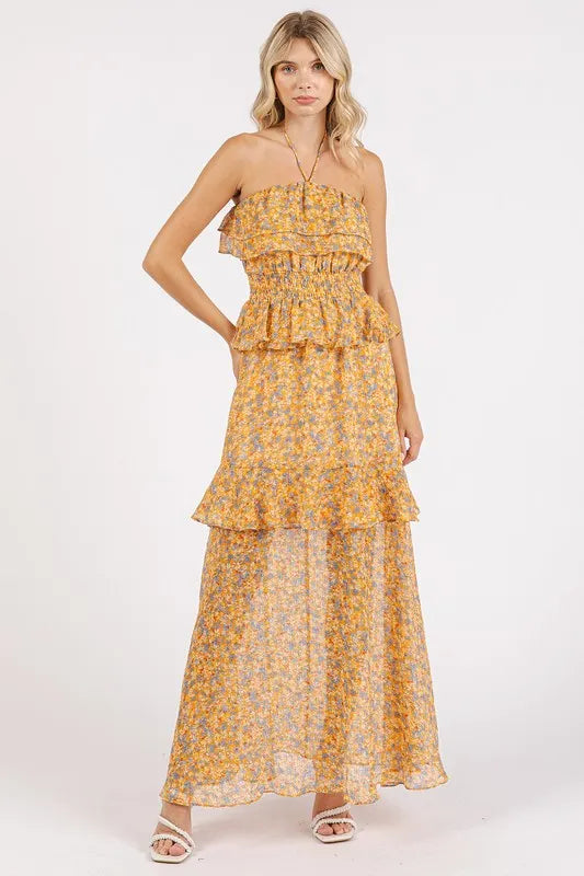 Mittoshop Ruffled Smocked Floral Halter Neck Maxi Dress-Dresses-Trendsi-[option4]-[option5]-[option6]-[option7]-[option8]-Shop-Boutique-Clothing-for-Women-Online