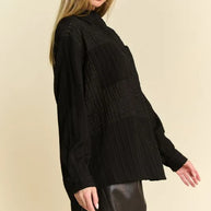 Davi & Dani Crinkled Jacquard Button Down Shirt-Blouses-Trendsi-[option4]-[option5]-[option6]-[option7]-[option8]-Shop-Boutique-Clothing-for-Women-Online