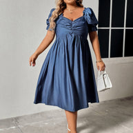 Honey Plus Size Ruched Sweetheart Neck Dress-Dresses-Trendsi-[option4]-[option5]-[option6]-[option7]-[option8]-Shop-Boutique-Clothing-for-Women-Online