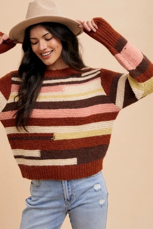Annie Wear Color Block Round Neck Long Sleeve Sweater-Sweaters-Trendsi-[option4]-[option5]-[option6]-[option7]-[option8]-Shop-Boutique-Clothing-for-Women-Online