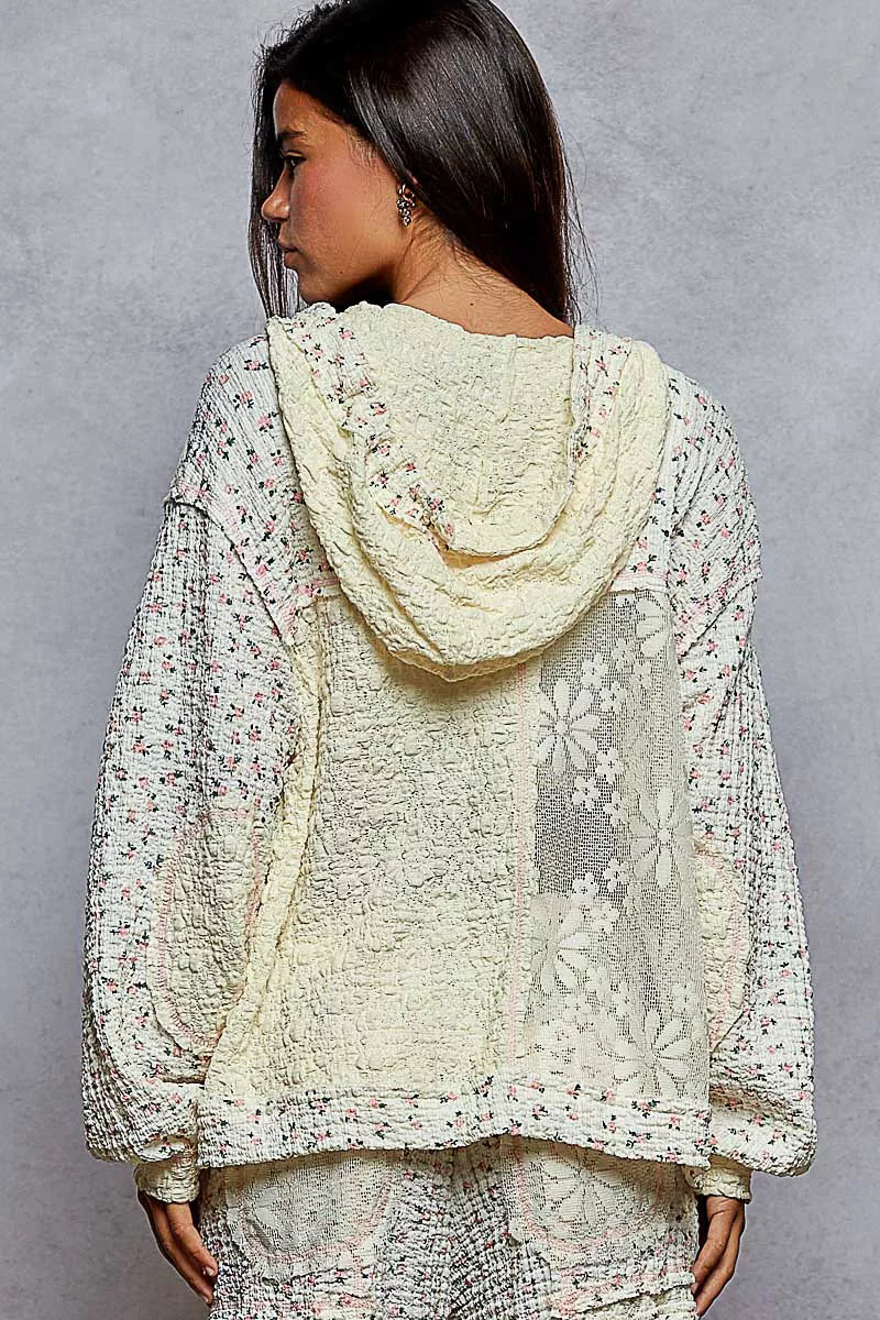 POL Floral Balloon Sleeve Hooded Lace Jacket with Stitch Detail-Jacket-Trendsi-[option4]-[option5]-[option6]-[option7]-[option8]-Shop-Boutique-Clothing-for-Women-Online